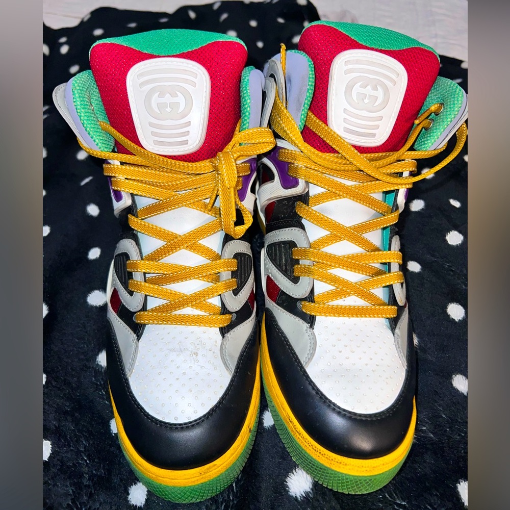 Gucci Men's Gucci Basket High-Top Sneakers Demetra with Mixed Fabrics and Rubber